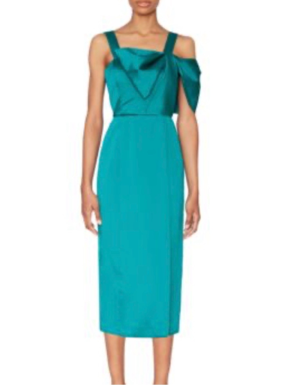 Satin Bow Shoulder Midi Dress